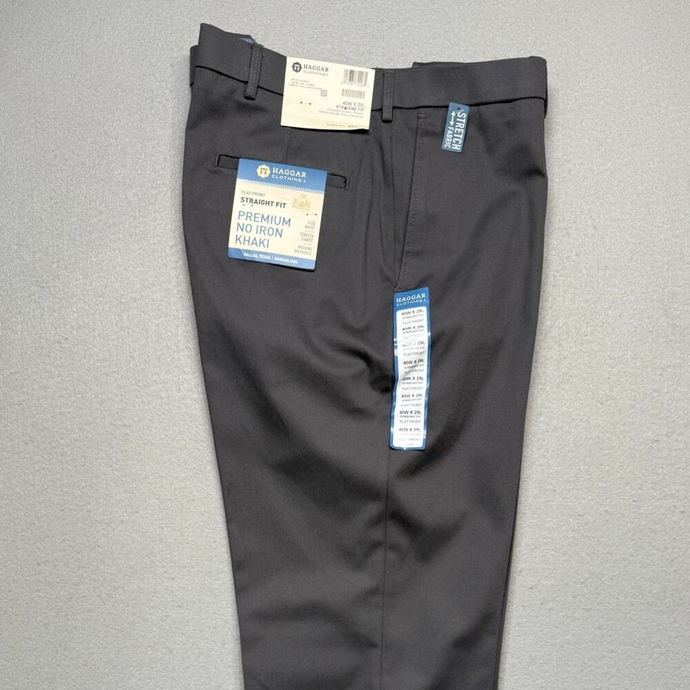 Haggar Men’s No Iron Straight-Fit Flat-Front Pants Dark GREY 40x29 $70